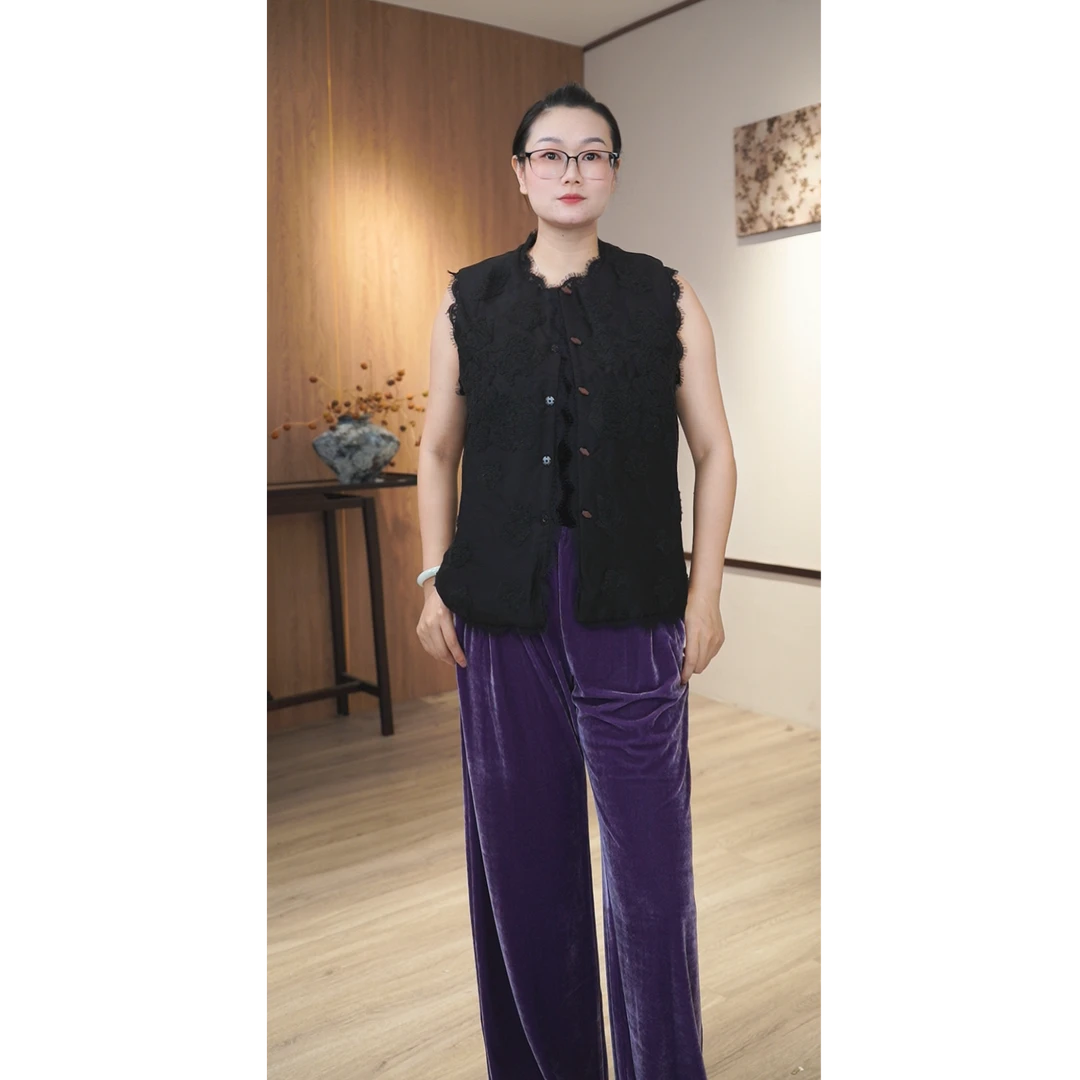 马海毛欧根纱绣花棉马甲13016