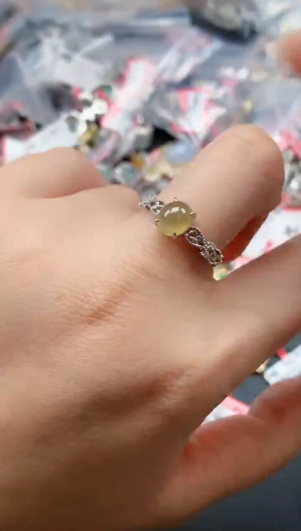 银S925镶嵌戒指翡翠天然A货缅甸翡翠