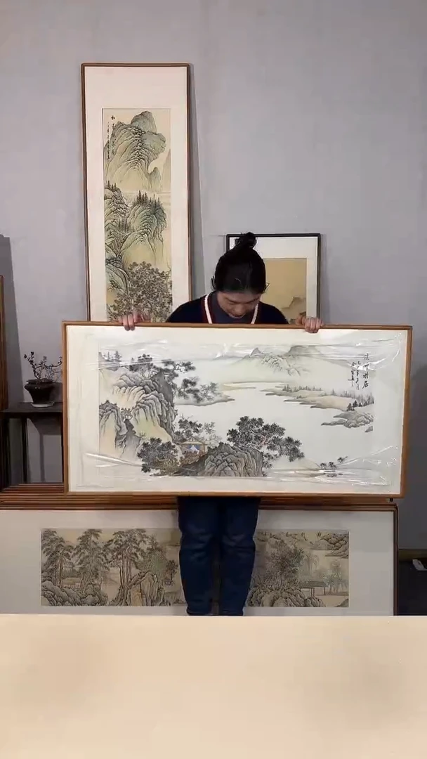 国画手绘*溪畔雅居*62*122cm