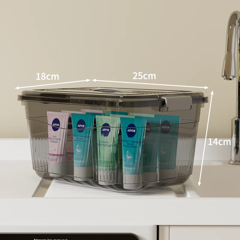 TZ化妆品收纳盒护肤品面膜收纳筐梳妆台翻盖储物盒杂物透明盒