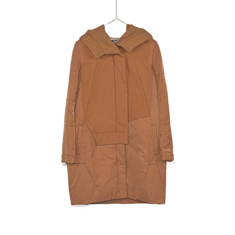 褒里秋冬针织羊毛拼接连帽经典款桑蚕丝填充设计感棉衣 FK4C1227