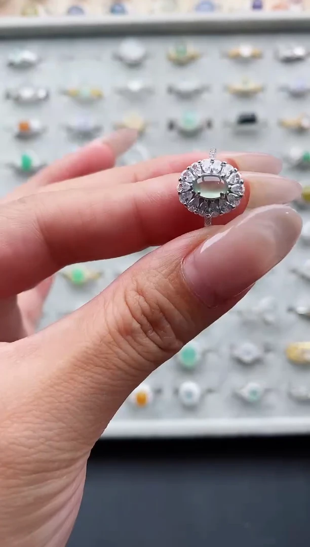 银S925镶嵌戒指翡翠天然缅甸翡翠A货222-3-1