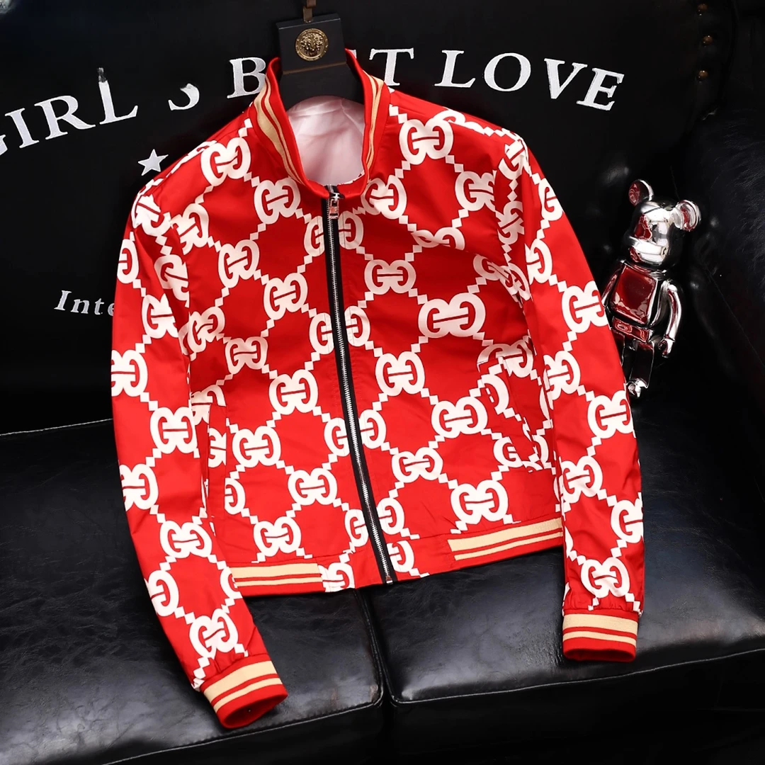 吉伦略索春秋时尚印花男士夹克修身休闲轻奢气质大码立领潮流外套