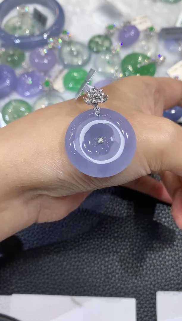 吊坠(不含链)18K金镶嵌翡翠A103 紫货有一定色差