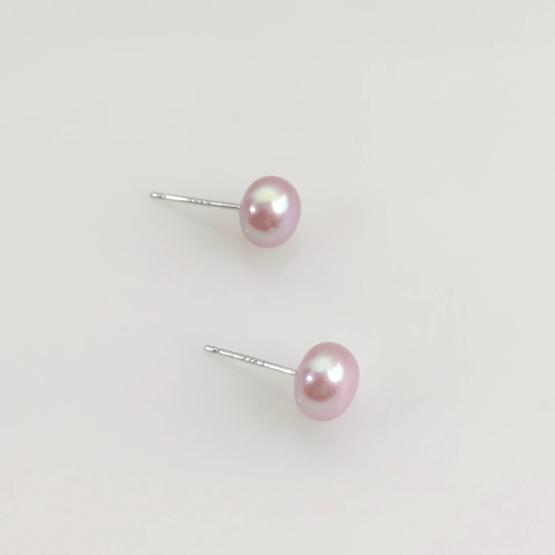 7-8mm天然淡水无核珍珠紫珠耳钉0612