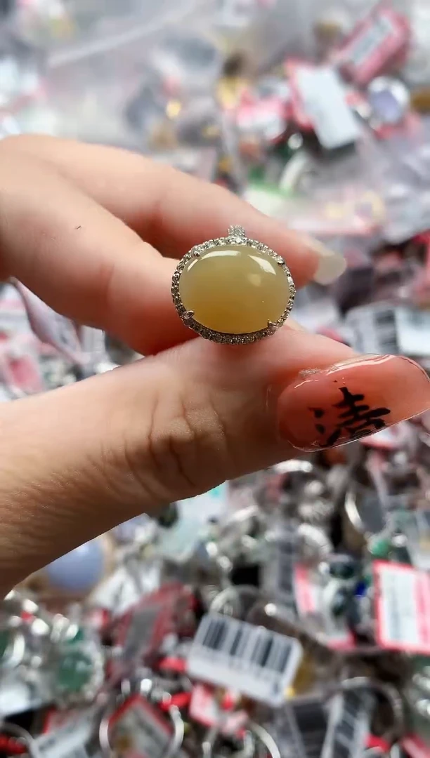 银S925镶嵌戒指翡翠天然A货缅甸翡翠