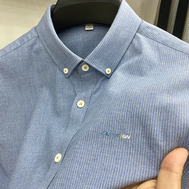 John Bunni轻奢100%纯棉磨毛竖条纹长袖衬衫男士秋季新款休闲上衣