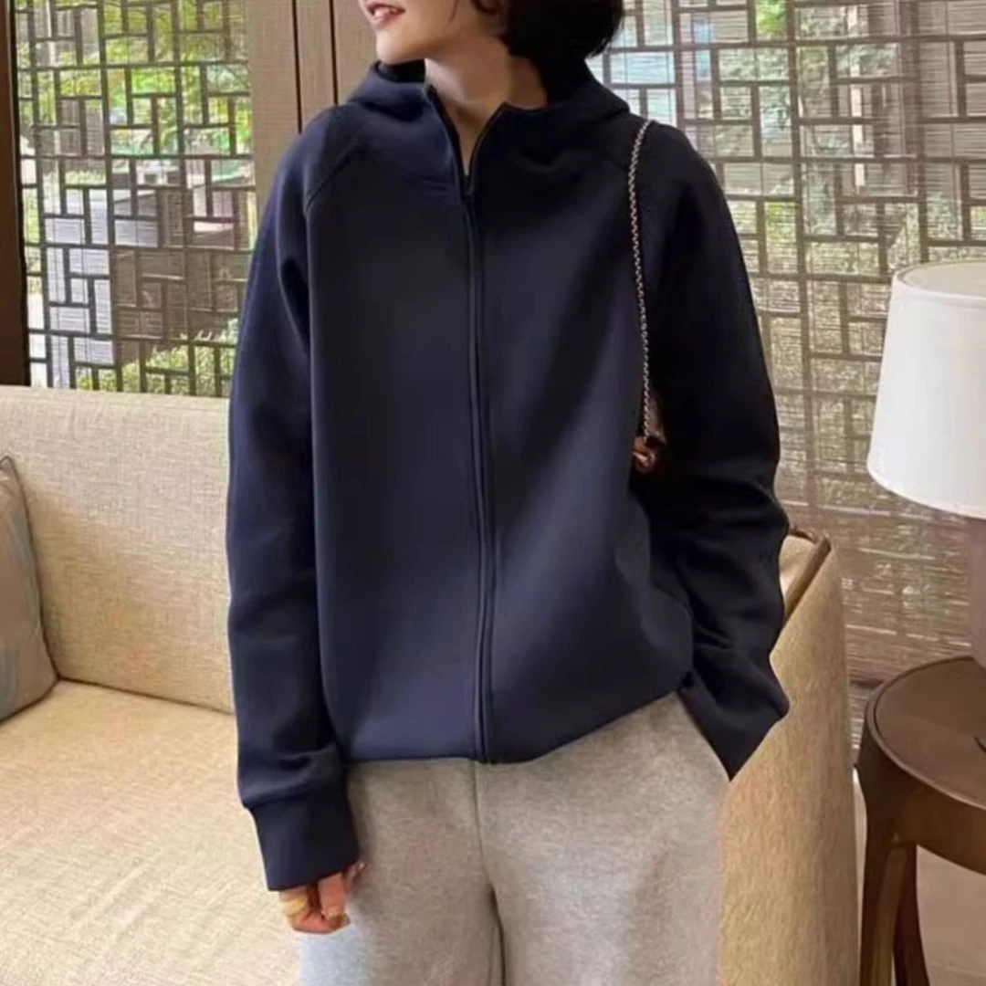别致纯色韩版连帽高级宽松卫衣秋冬季显瘦大码遮肉洋气休闲风上衣