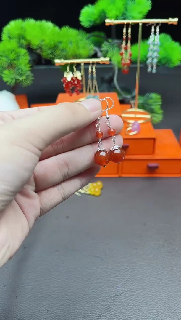 玛瑙/玉髓耳饰银S925镶嵌409