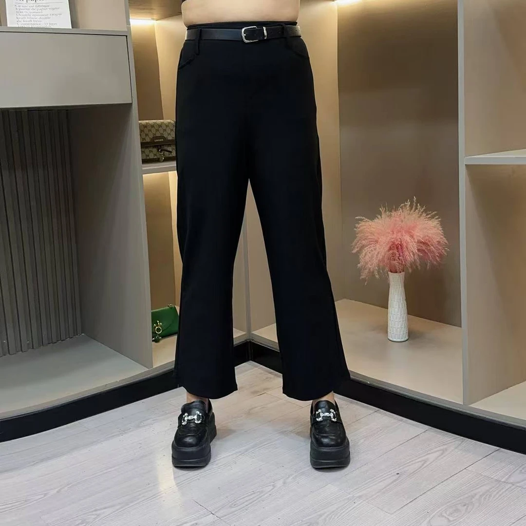 秋季西服裤-起 5090秋季大码显瘦百搭时尚亲肤纯色松紧腰西服裤