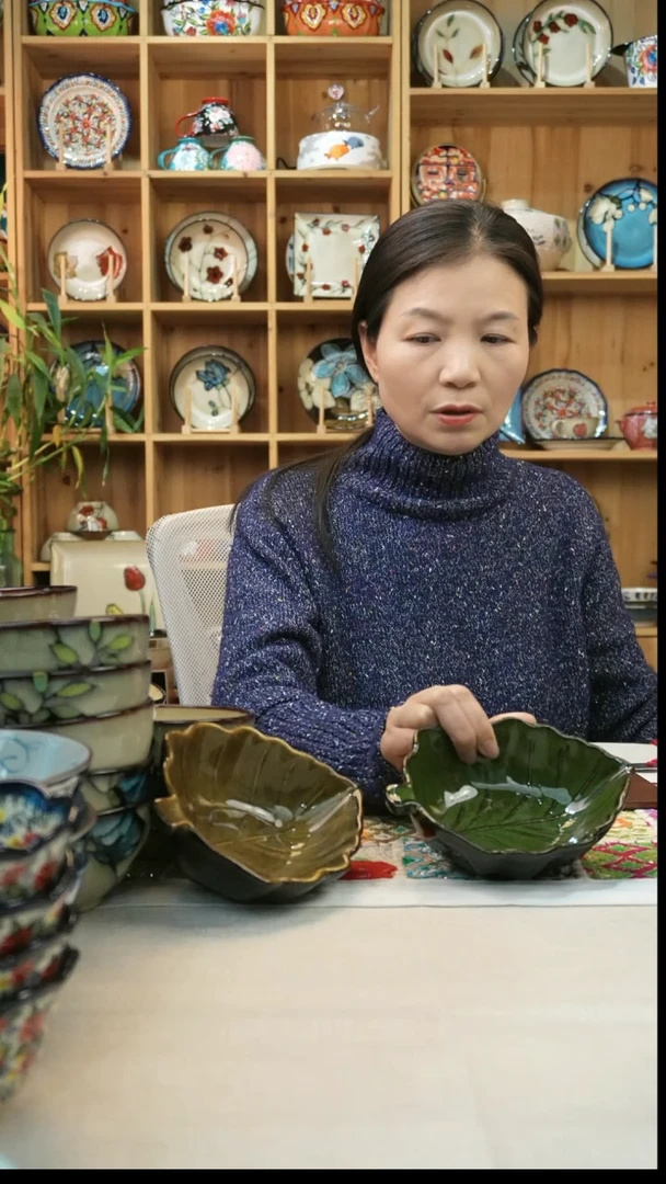 瓷片小可陶瓷高温两只小号叶子