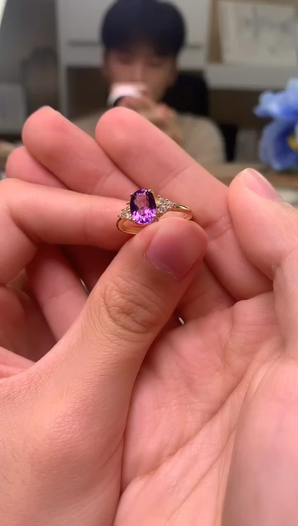 银S925镶嵌戒指紫晶...