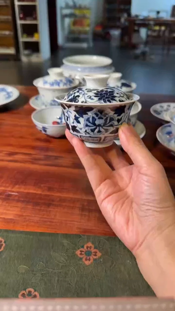 玥之古藏牡丹花盖碗