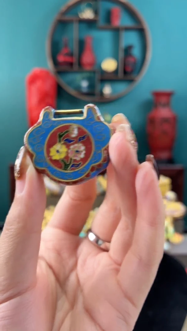 非遗手工景泰蓝吊坠湖蓝红色