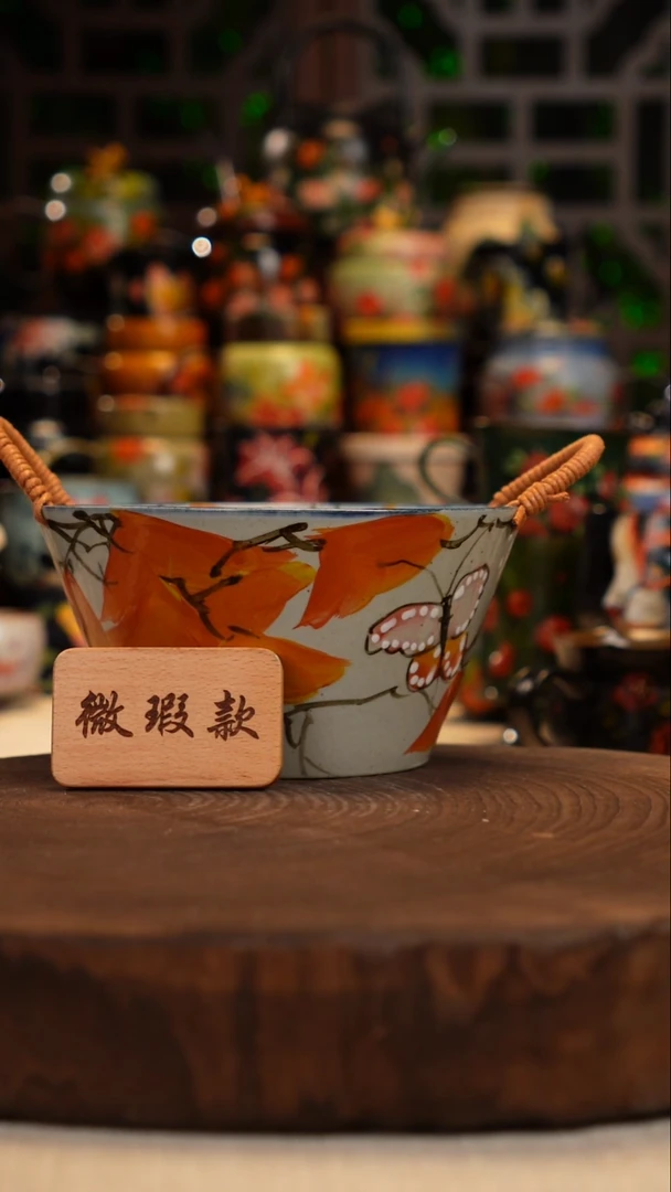 油画   手绘釉下彩碗微瑕