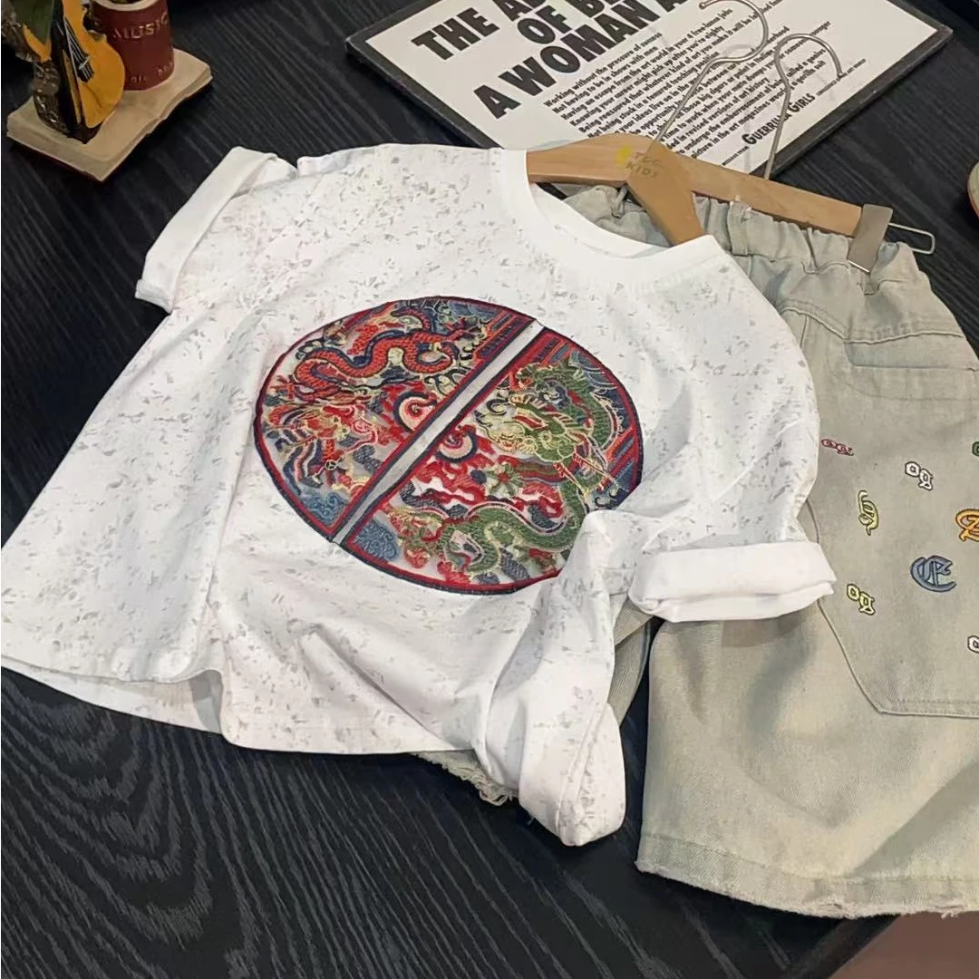 505090 韩版休闲圆领夏季短袖T恤洋气宽松印花国风短袖