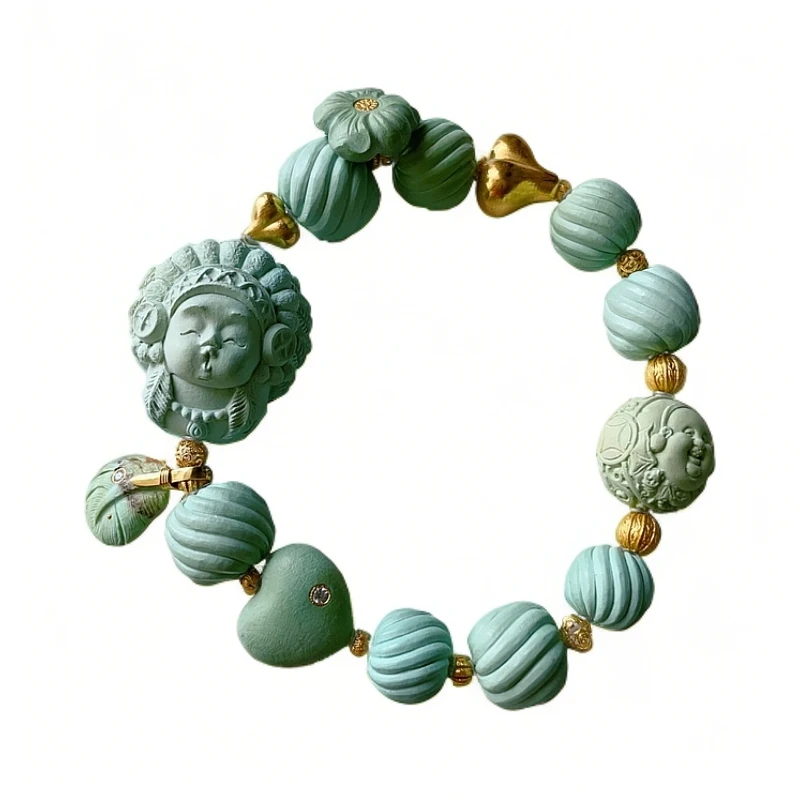 【放心珠宝】天然原矿绿松石扭扭珠手链搭配绿松印第安嘟嘟嘴