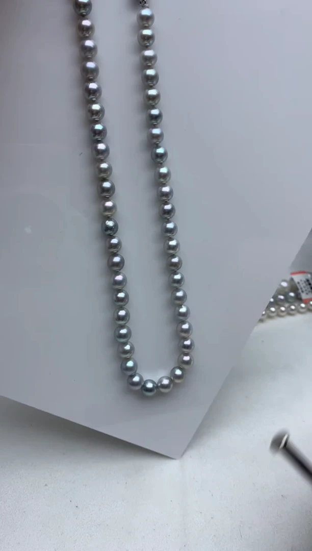 未镶嵌ff海水珍珠akoya灰珠串链7~8mm