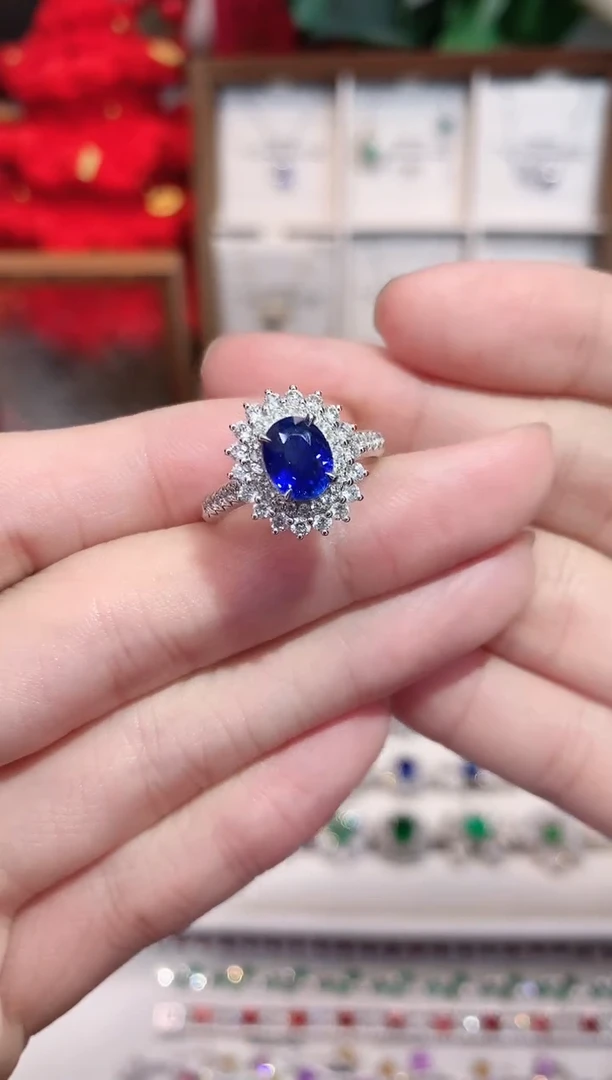 戒指蓝宝石18K金镶嵌1.51ct/天然宝石/七天无理由