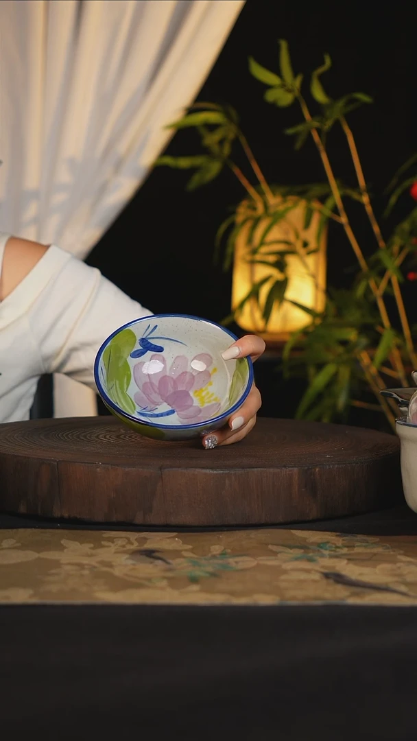 碗景德镇手工手绘高温釉下彩可进蒸箱烤箱洗碗机