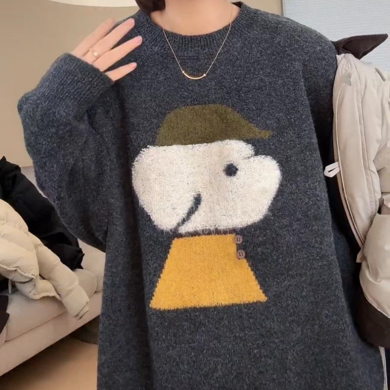 【小确幸】冬日治愈系宽松慵懒版圆领大版高级灰秋冬毛衣LK2509018