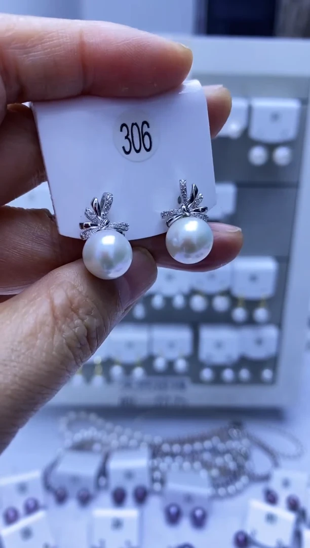 银S925镶嵌耳饰淡水珍珠306