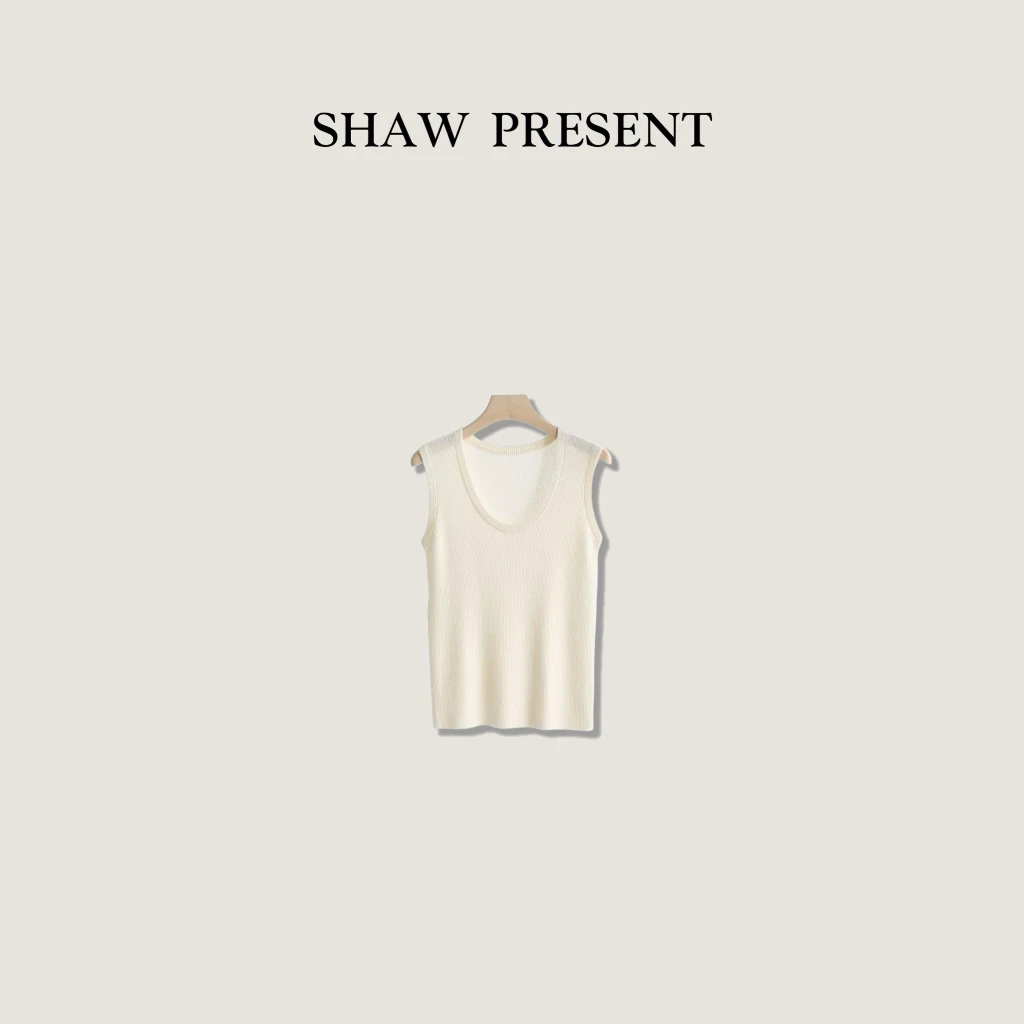 《S-P》丝凉* 再生纤维素 AK银丝线U领修身无袖背心AM-1TDM71190