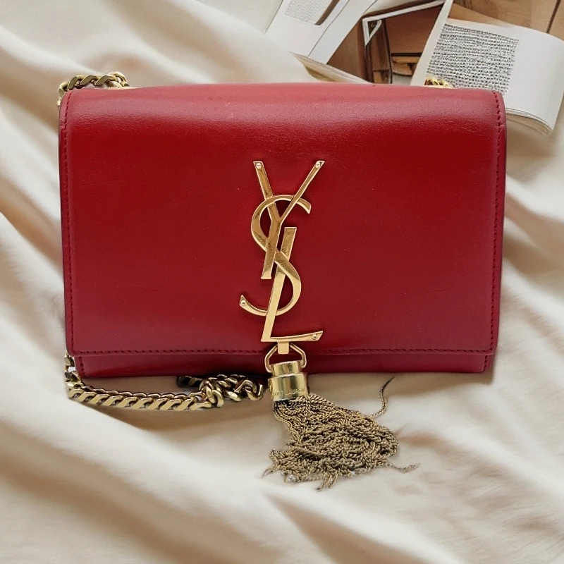 95新 YSL/圣罗兰   红色流苏链条包 1602 6960