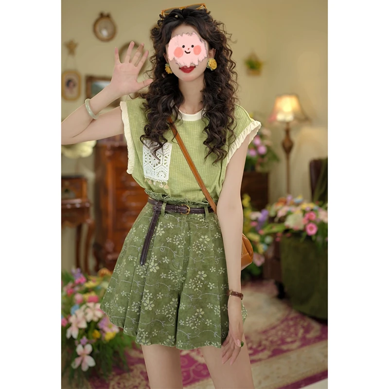 夏季慵懒风气质套装2025新款无袖圆领t恤半身裙显瘦套装女