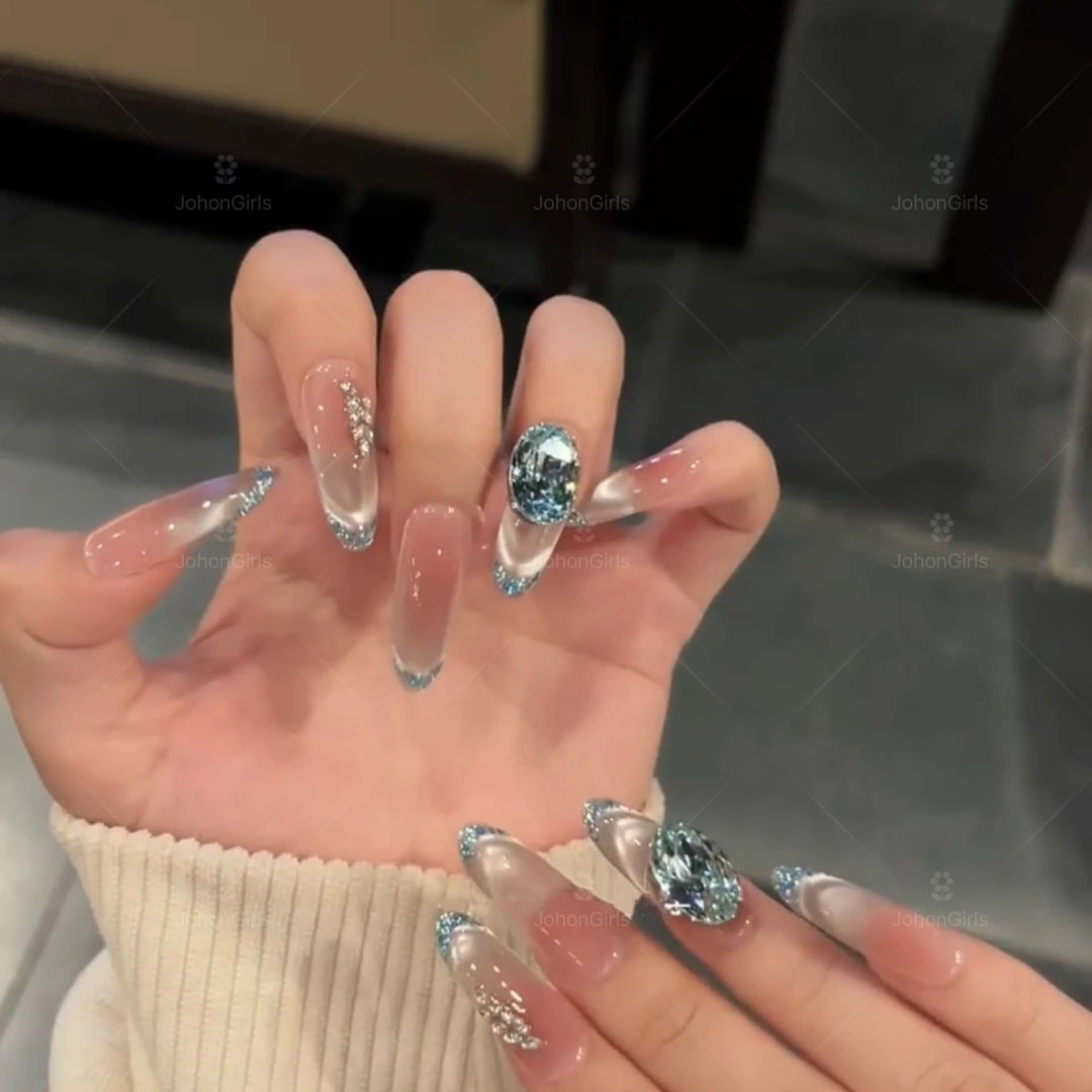 JohonGirls'/琴岛小嫚【锆石闪钻】秋冬新款细闪猫眼美甲手工穿戴甲