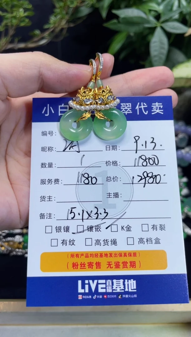 吊坠(不含链)18K金镶嵌翡翠2****S耳饰