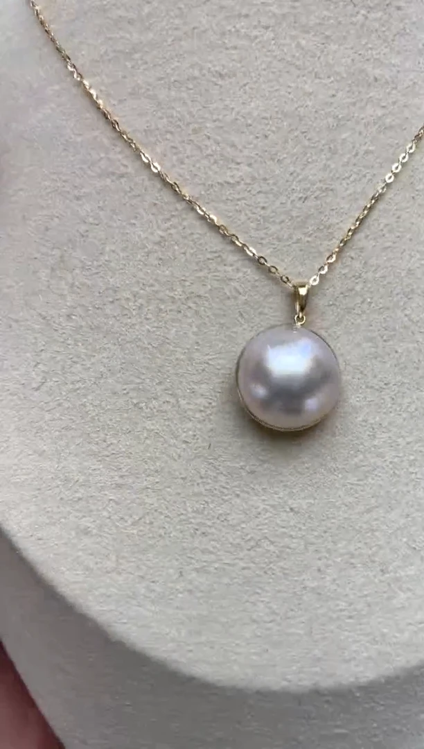 18K金镶嵌颈饰拼合珍珠（马贝珠）15-16