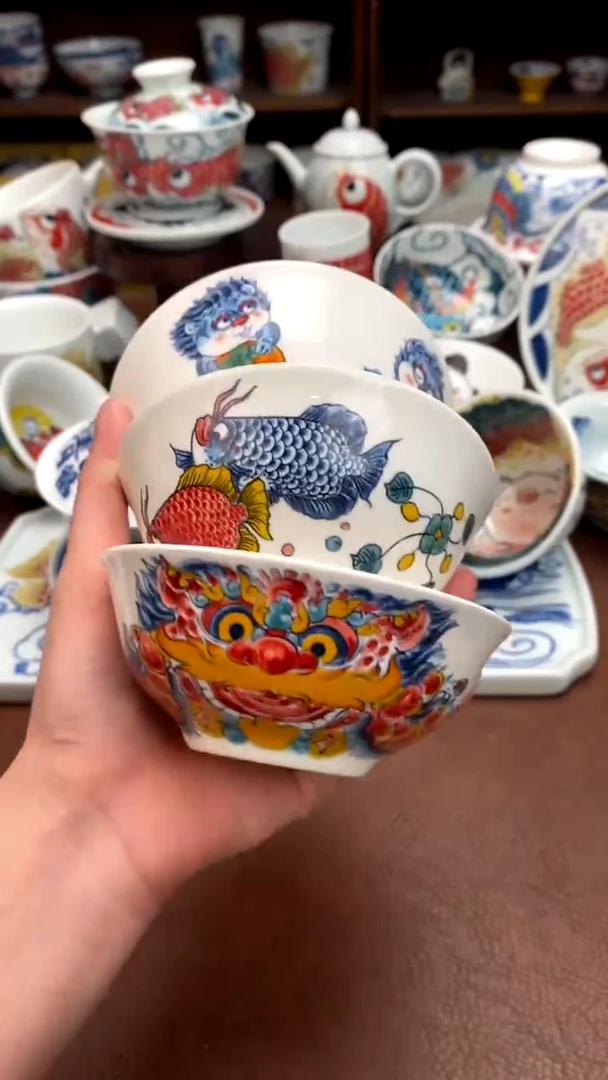 小汤碗（醒狮+龙鱼+貔貅）景德镇昨明陶瓷