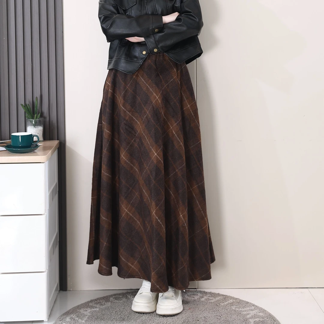 【慧】美拉德复古格子半身裙秋冬加厚高腰A字裙毛呢裙显瘦新款大246
