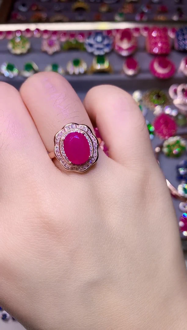 银S925镶嵌戒指红宝石....