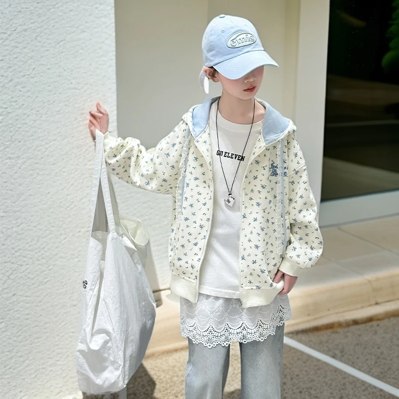 女童外套春秋款2025新款中大童秋季时髦洋气拉链外套儿童韩版碎花