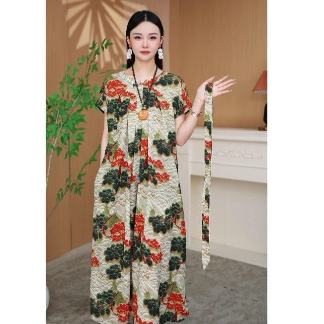 【桃子 龙腾锦绣  有袖】·女装碎花裙瘦连衣裙气质长裙有袖 2536v-3