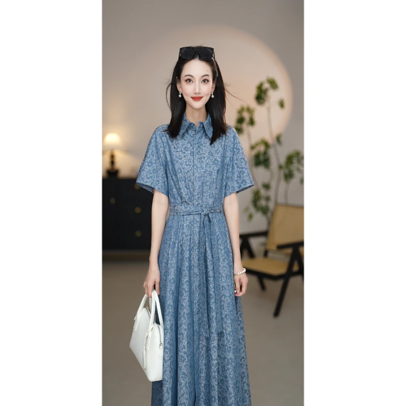 阿玛施【官方正品】新款通勤显瘦收腰A摆法式连衣裙（附腰带）550052