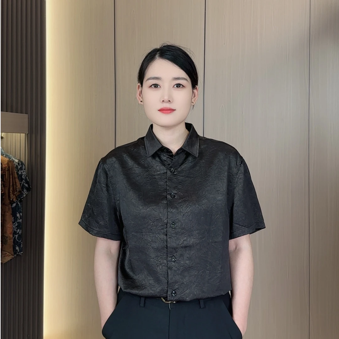 【桑蚕丝】升级版夏季香云纱苏杭男士透气吸汗时尚高端印花衬衫B