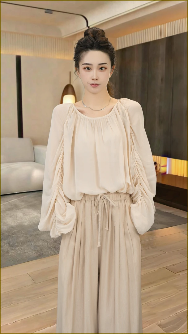 范有名 夏季时尚温柔风褶皱设计简约大气上衣FYM-T0091
