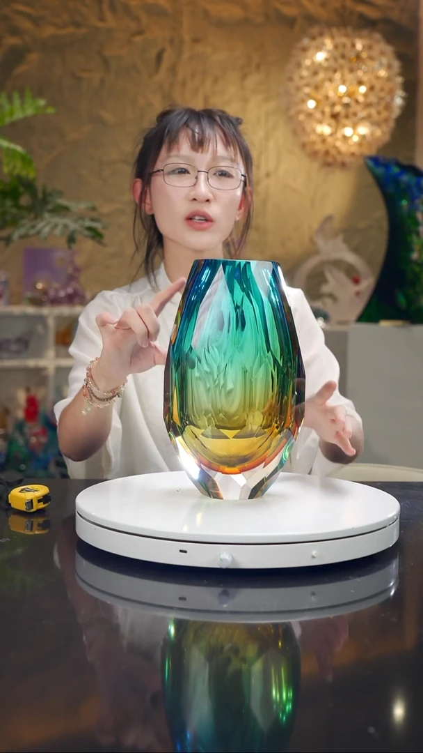 手工艺品琉璃福利琥珀蓝切面花瓶