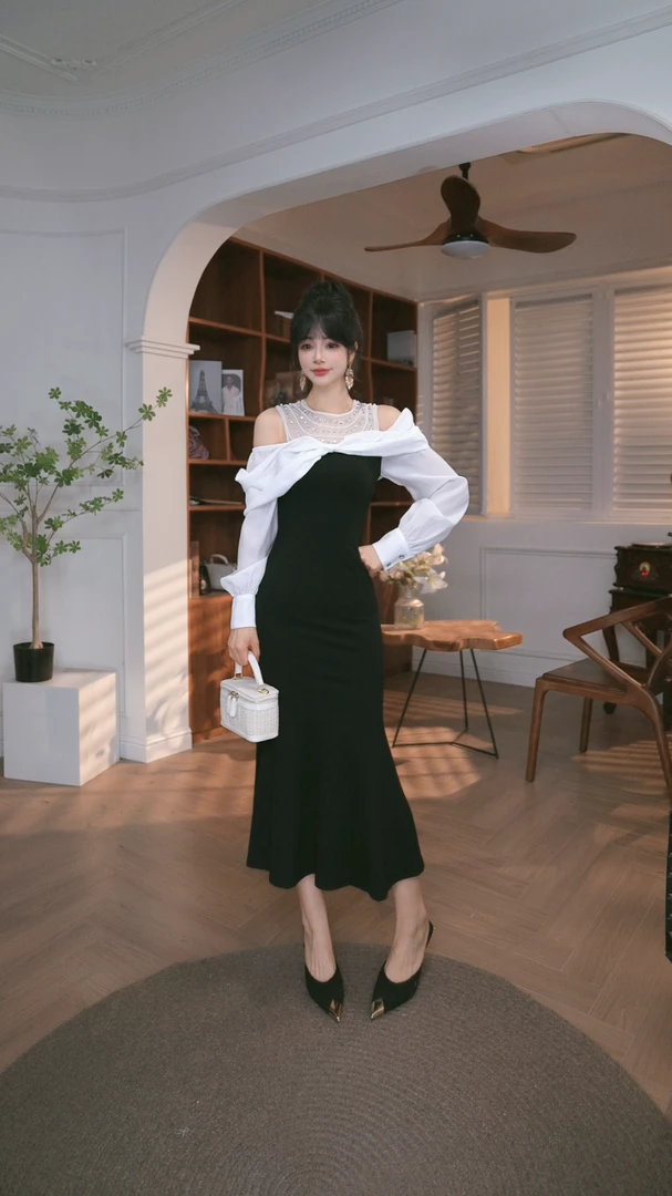 【JANE·简】2024秋装新款女装轻熟风气质V领收腰连衣裙51100