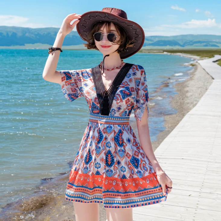 【阳光甜橙】宜肤防晒泳衣女高级感遮肚显瘦时尚性感连体裙式游泳装