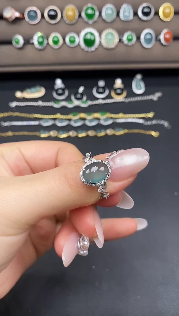 银S925镶嵌戒指翡翠37875