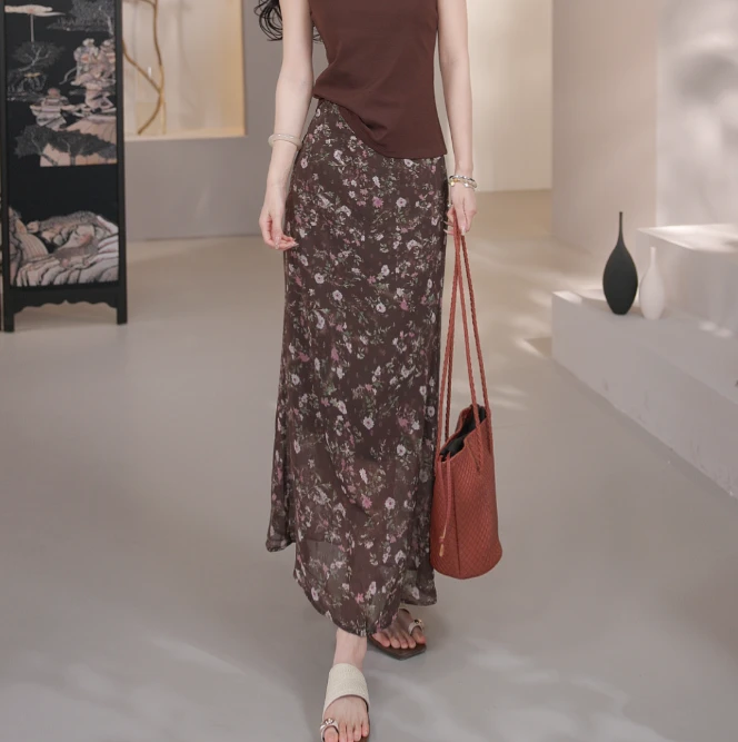 【丢丢专属】夏季高腰休闲碎花长裙半身裙YY-4493