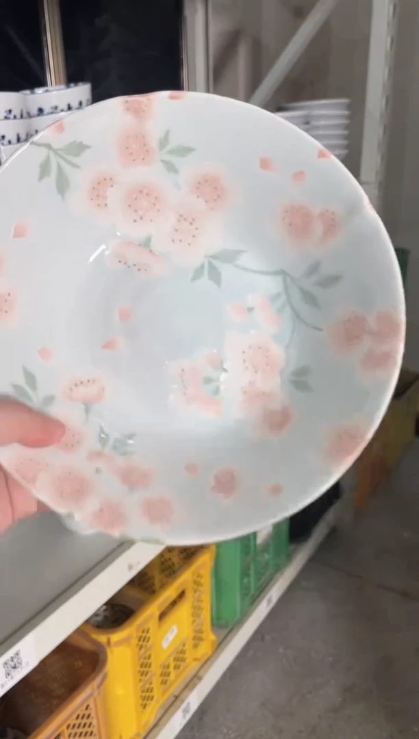 陶瓷漫舞樱花8.3英寸粉蓝碗 微瑕