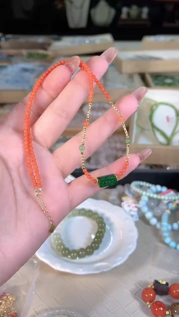 南红玛瑙银S925镶嵌项链多样性发货其一