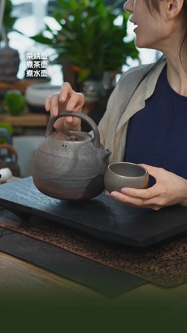 铁胎柴烧1200cc 一壶一龙窑禅定杯（可备注有字无字）