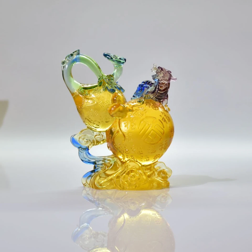 【奇居高端】中式琉璃客厅书房办公室摆件福禄转如意小号琥彩色