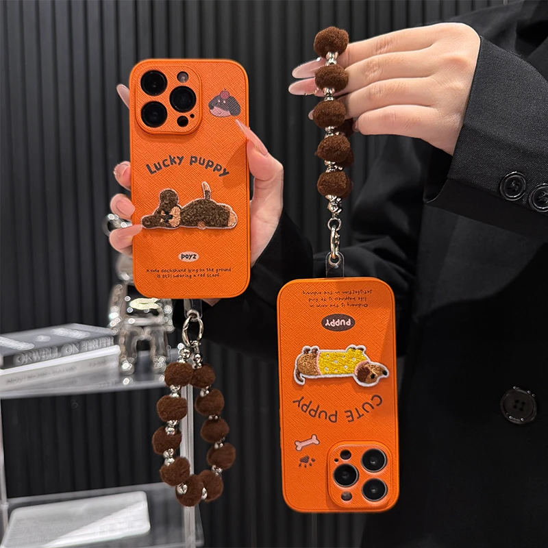 腊肠狗适用iPhone17苹果16手机壳橙色十字纹华为vivo小米15oppo